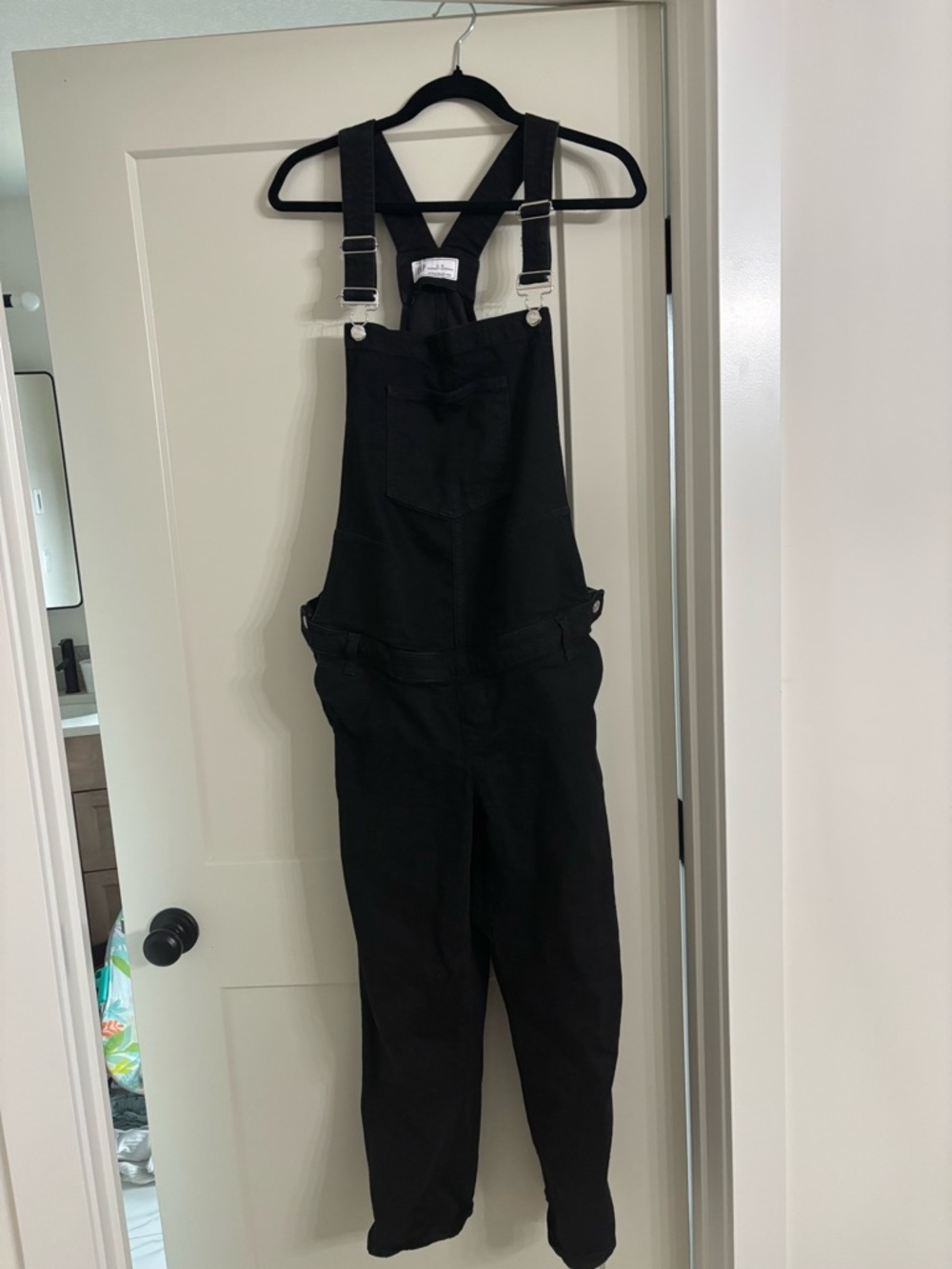 GAP Maternity Women's Black Denim Overalls with Metal Hardware